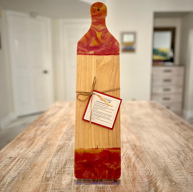 Natural Beech Wood Charcuterie/Serving Board with Epoxy Resin Accents, 22.5" x 5.5" x .75"