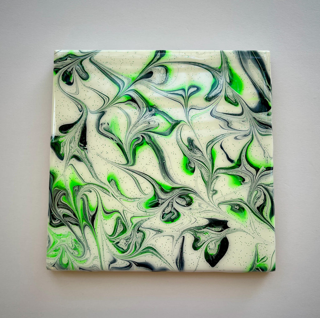 Hand Painted Green and Black, Food-Safe, Heat-Resistant, One-of-a-Kind Kitchen Art