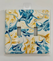 Hand Painted Double Toggle Light Switch Cover: Blue, Yellow, and White