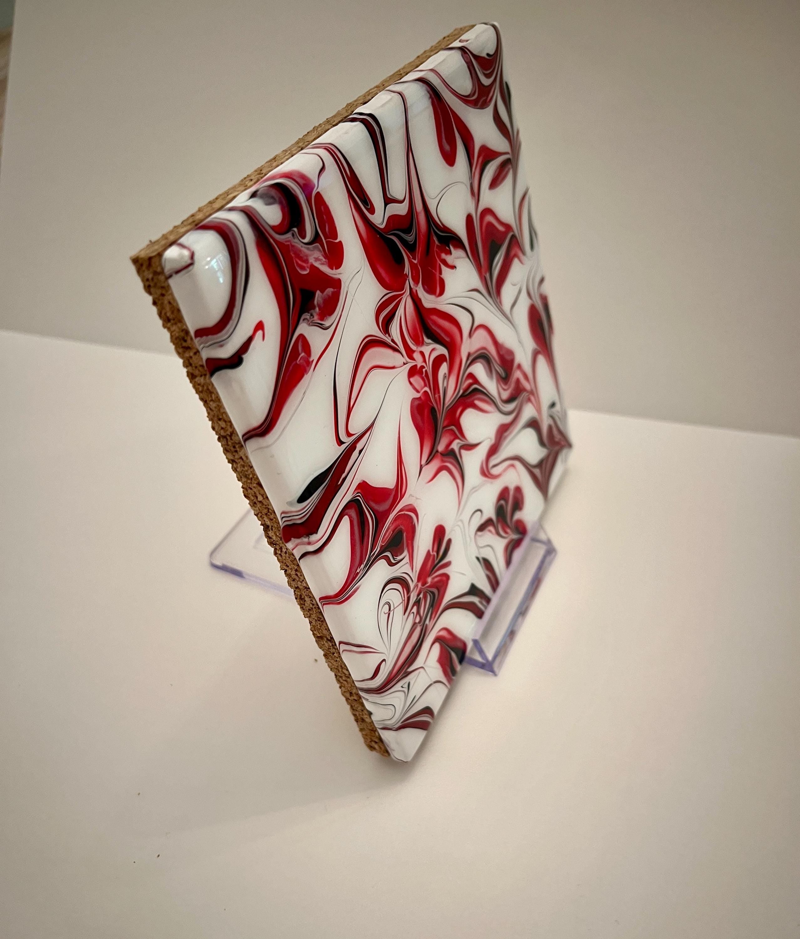 Hand Painted Red, Black and White Tile Trivet, Food-Safe, Heat-Resistant, One-of-a-Kind Kitchen Art