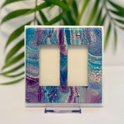 Hand Painted Double Decora Switch Plate Cover: Purple, Aqua & Ivory