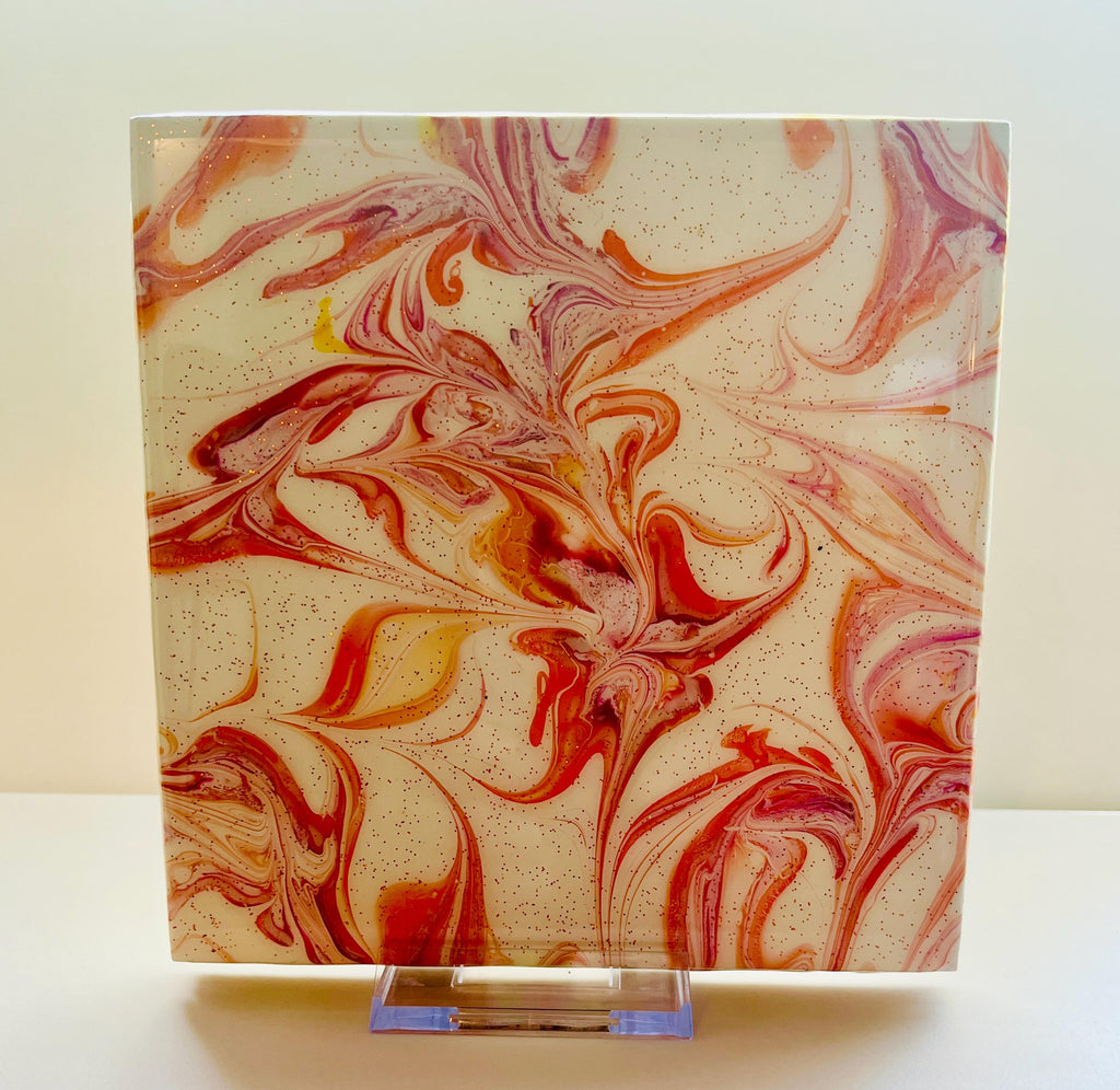 Hand-Painted Ceramic Trivet: Abstract Kitchen Art, Heat-Resistant