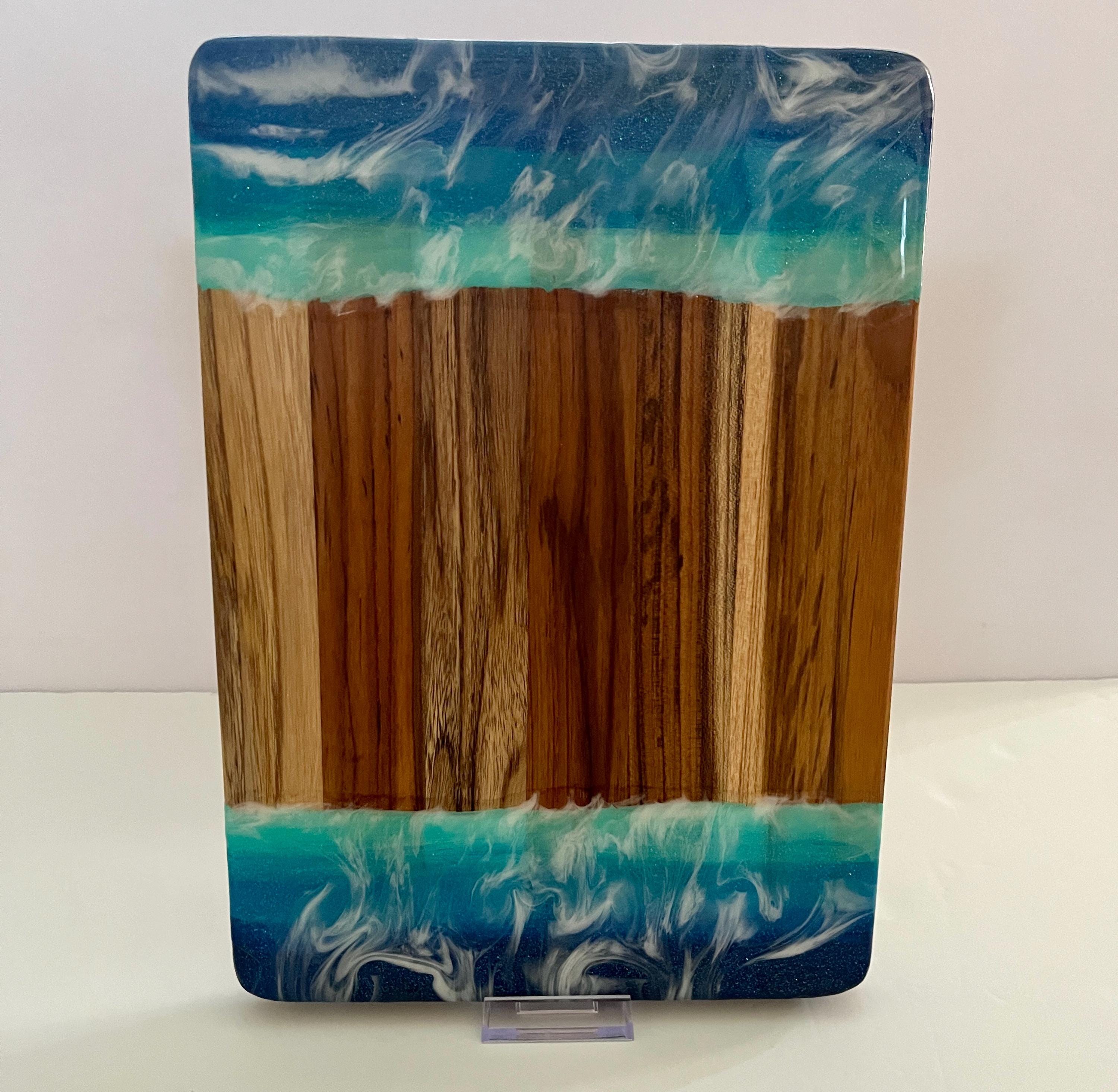Ocean Resin Art Charcuterie Board: Acacia Wood Coastal Serving Tray