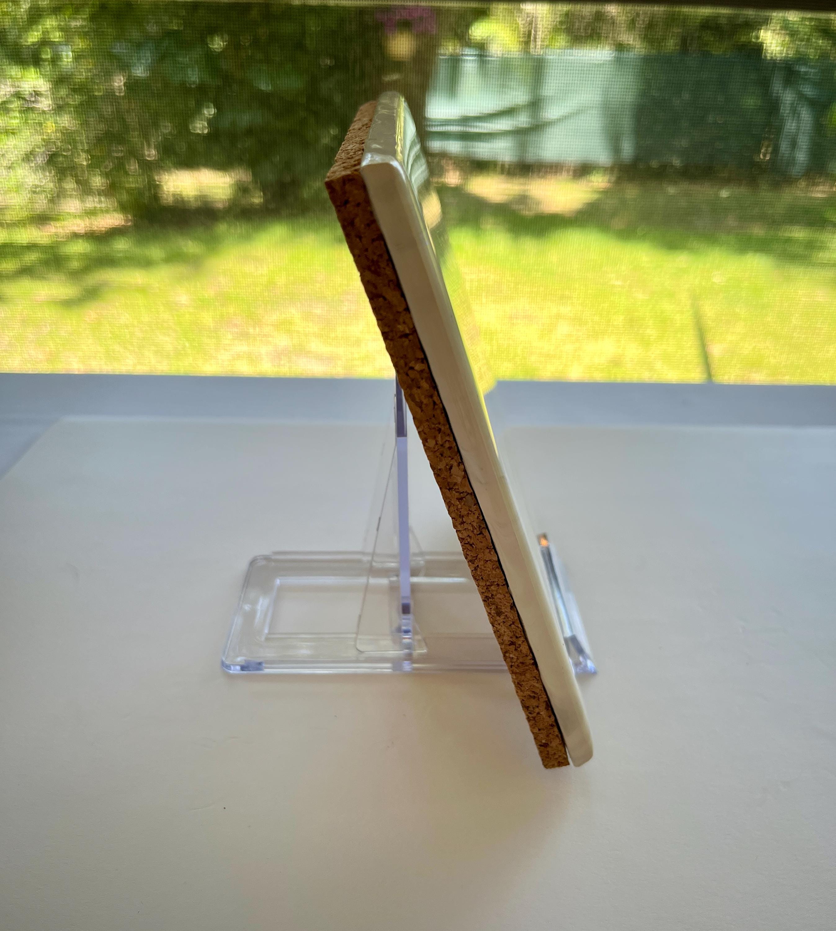 Hand Painted Gray and White Tile Trivet, Food-Safe, Heat-Resistant, One-of-a-Kind Kitchen Art