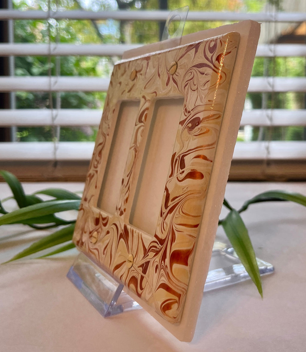 Hand Painted Double Decora Light Switch Plate: Rose Gold & Ivory Swirl