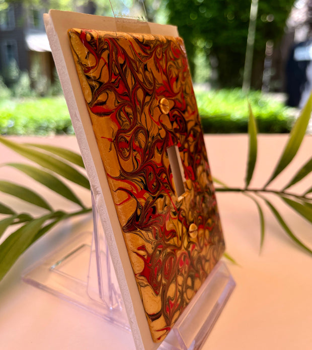 Hand Painted Single Toggle Switch Cover: Red, Black, and Gold Metallic