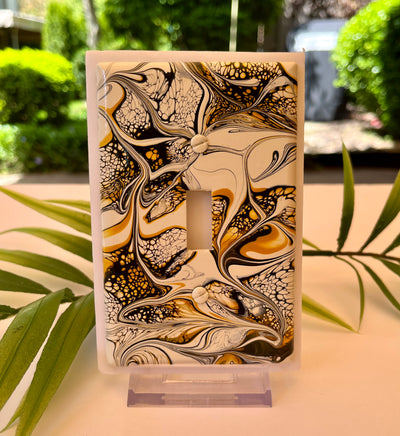 Hand Painted Single Toggle Light Switch Plate: Black, White, and Mustard
