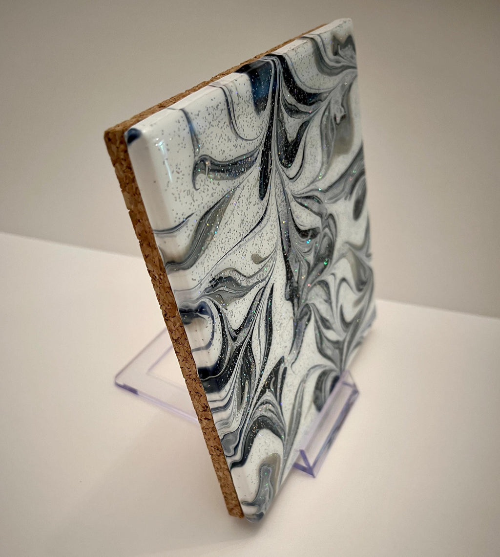 Hand Painted Gray, Black and White with Iridescent Glitter, Food-Safe, Heat-Resistant, One-of-a-Kind Kitchen Art