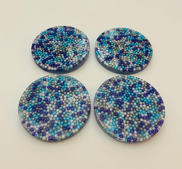 Resin Coaster Set with Purple, Blue, Silver and White Sprinkles