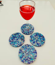 Resin Coaster Set with Purple, Blue, Silver and White Sprinkles