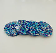 Resin Coaster Set with Purple, Blue, Silver and White Sprinkles