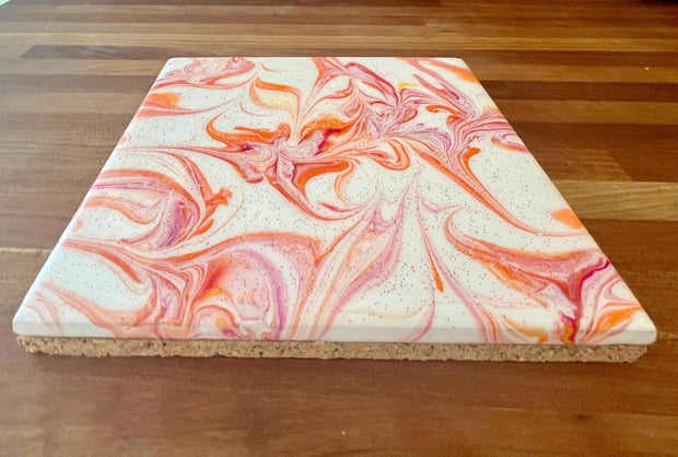 Hand-Painted Ceramic Trivet: Abstract Kitchen Art, Heat-Resistant