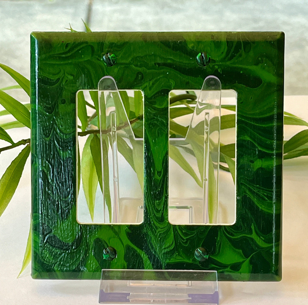 Hand-Painted Green Double Rocker Light Switch Cover