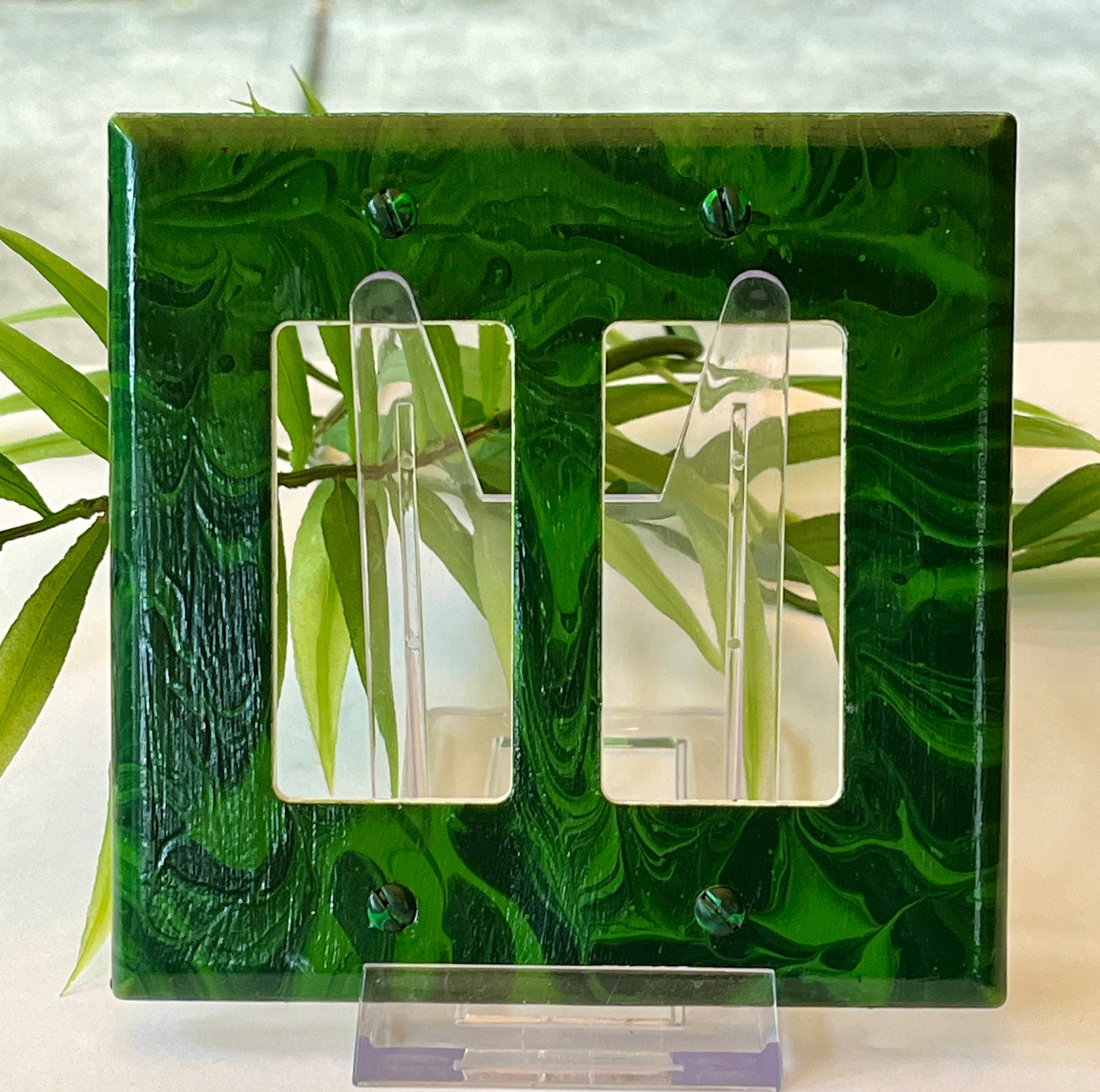 Hand-Painted Green Double Rocker Light Switch Cover