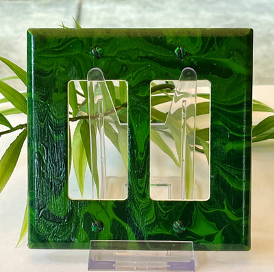 Hand-Painted Green Double Rocker Light Switch Cover