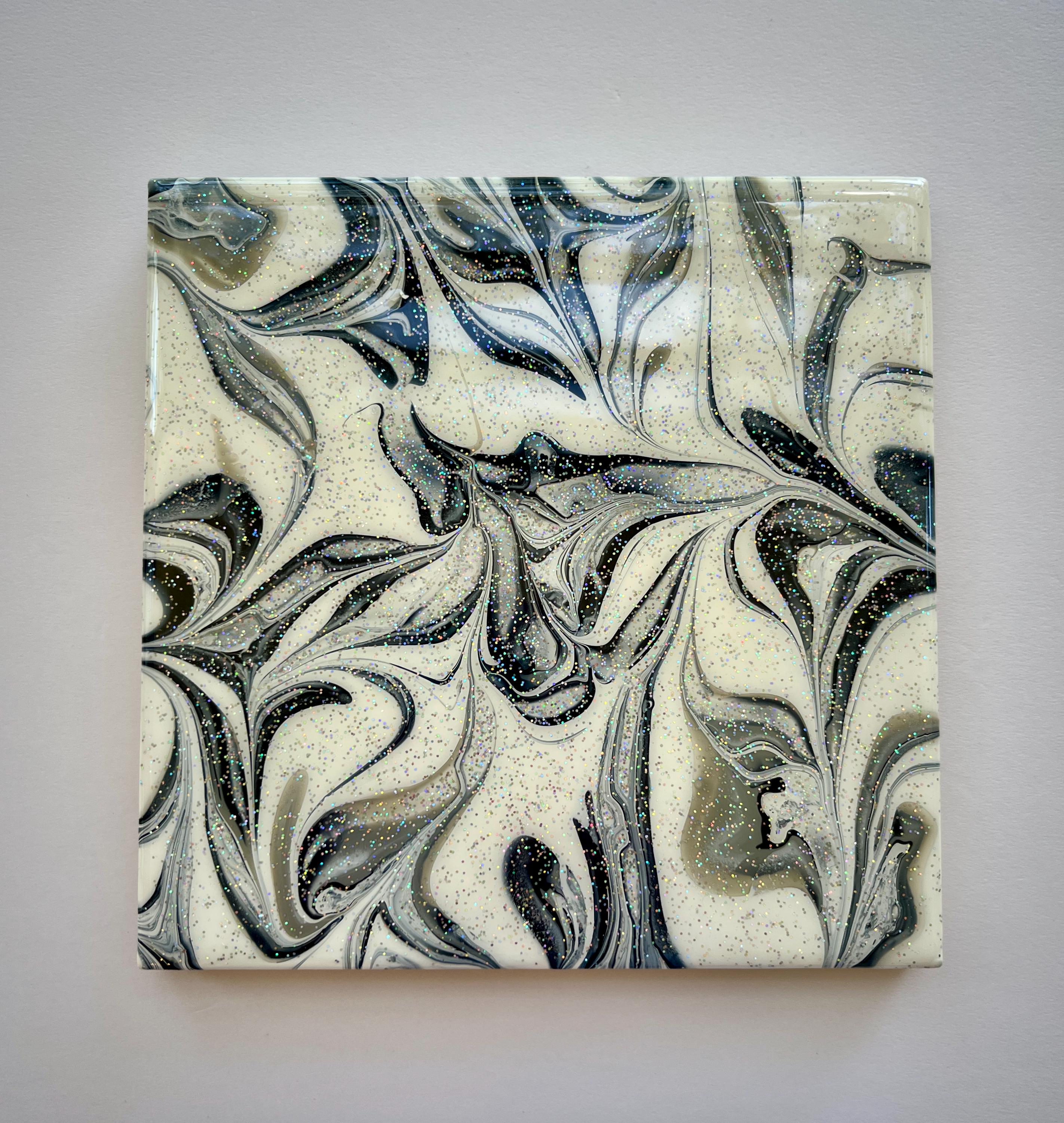 Hand Painted Gray, Black and White with Iridescent Glitter, Food-Safe, Heat-Resistant, One-of-a-Kind Kitchen Art