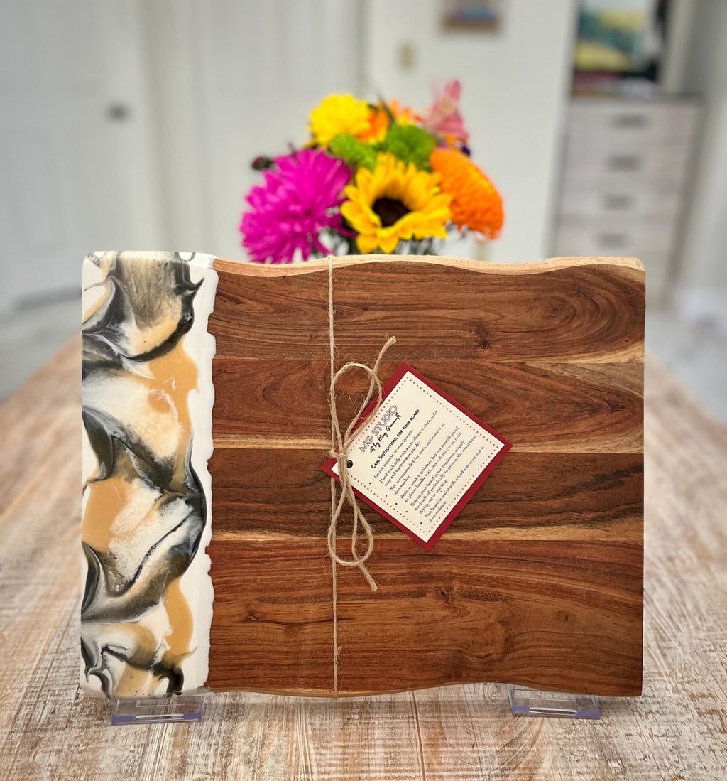 Natural Acacia Wood Charcuterie Board with Resin Accent – 15" x 12" x 0.625"