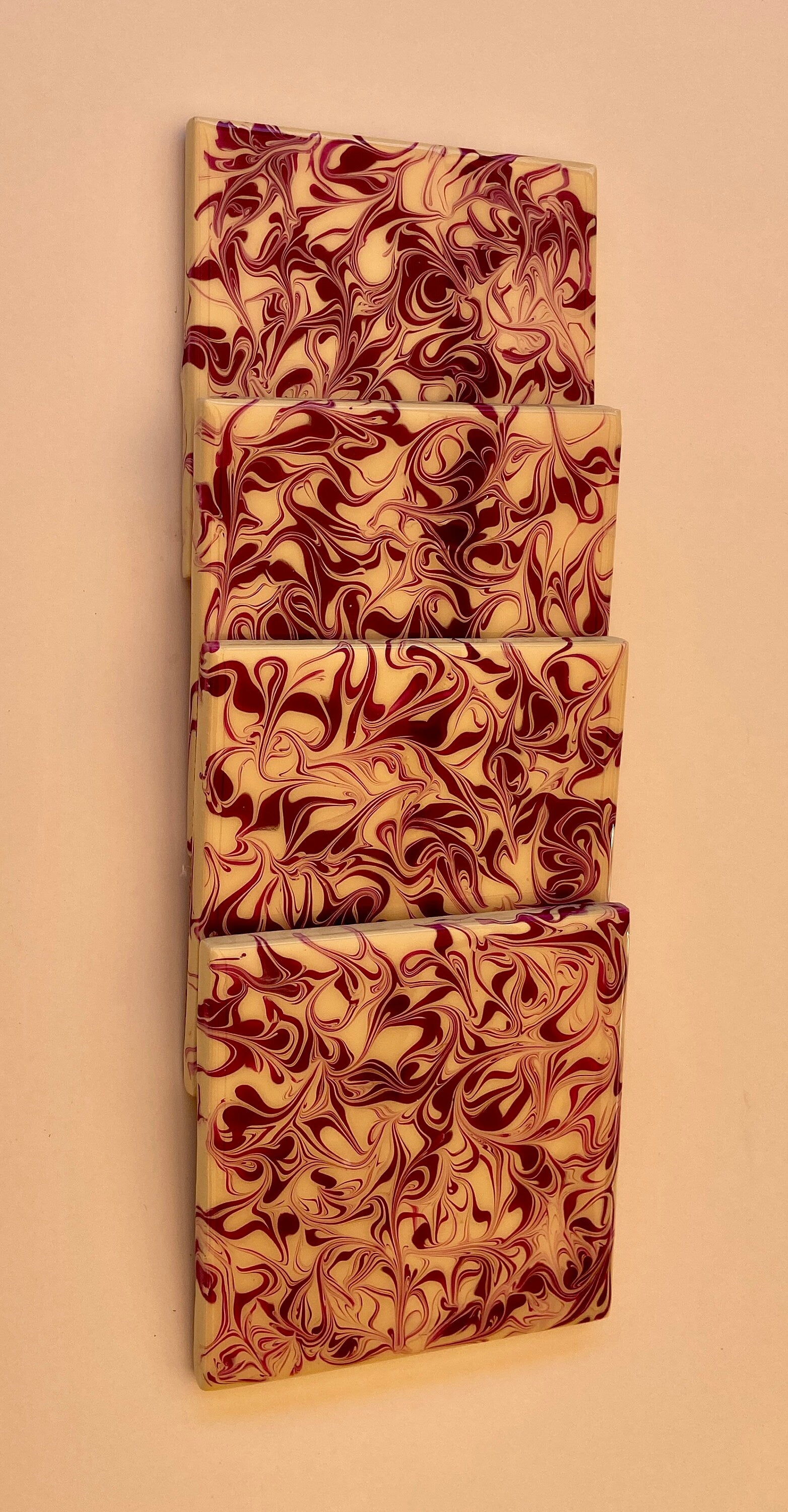 Purple and Ivory Swirl Coaster Set - Handmade Ceramic Tiles, Cork Backing, Resin Sealed