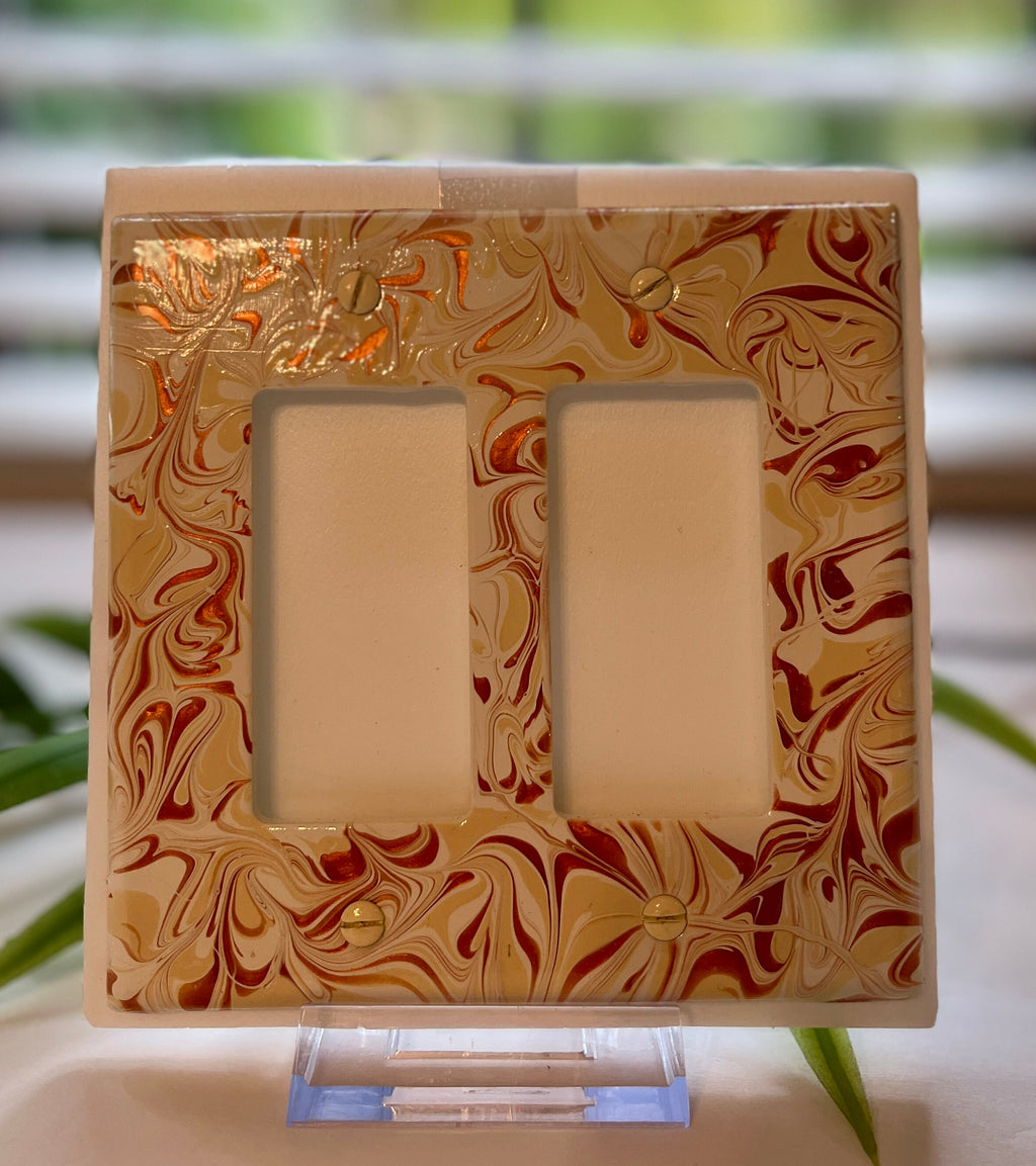 Hand Painted Double Decora Light Switch Plate: Rose Gold & Ivory Swirl