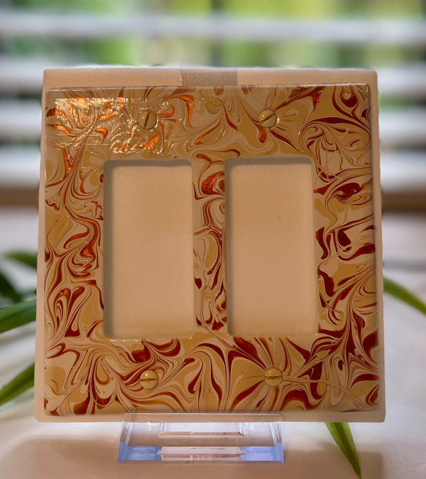 Hand Painted Double Decora Light Switch Plate: Rose Gold & Ivory Swirl