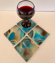 Hand-Painted Galaxy Coaster Set: Resin-Coated Ceramic Drink Coasters
