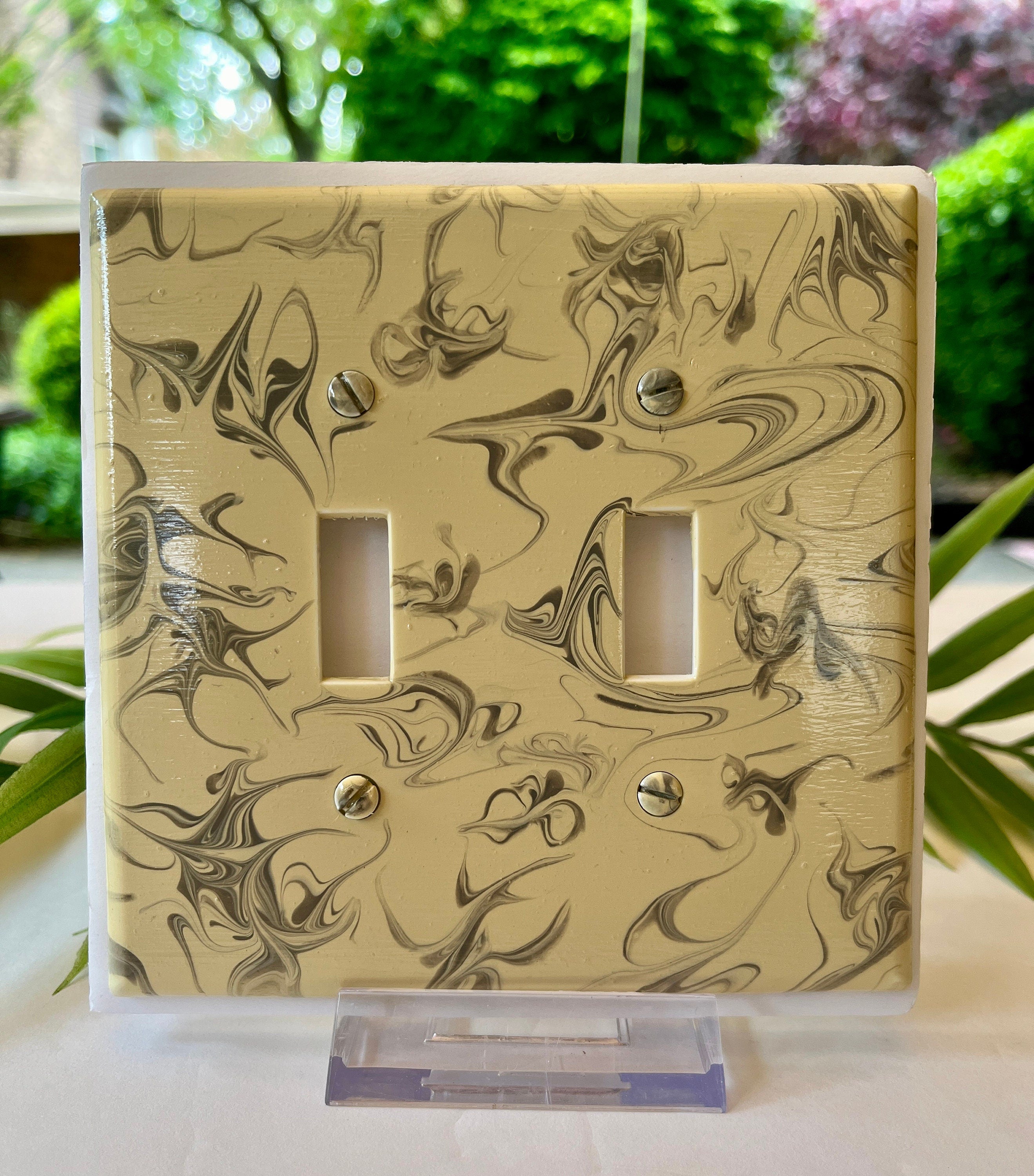 Hand Painted Double Toggle Switch Plate: Gray & Ivory Swirl