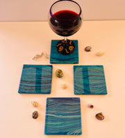 Ocean Ceramic Coaster Set: Resin Sealed Coastal Decor