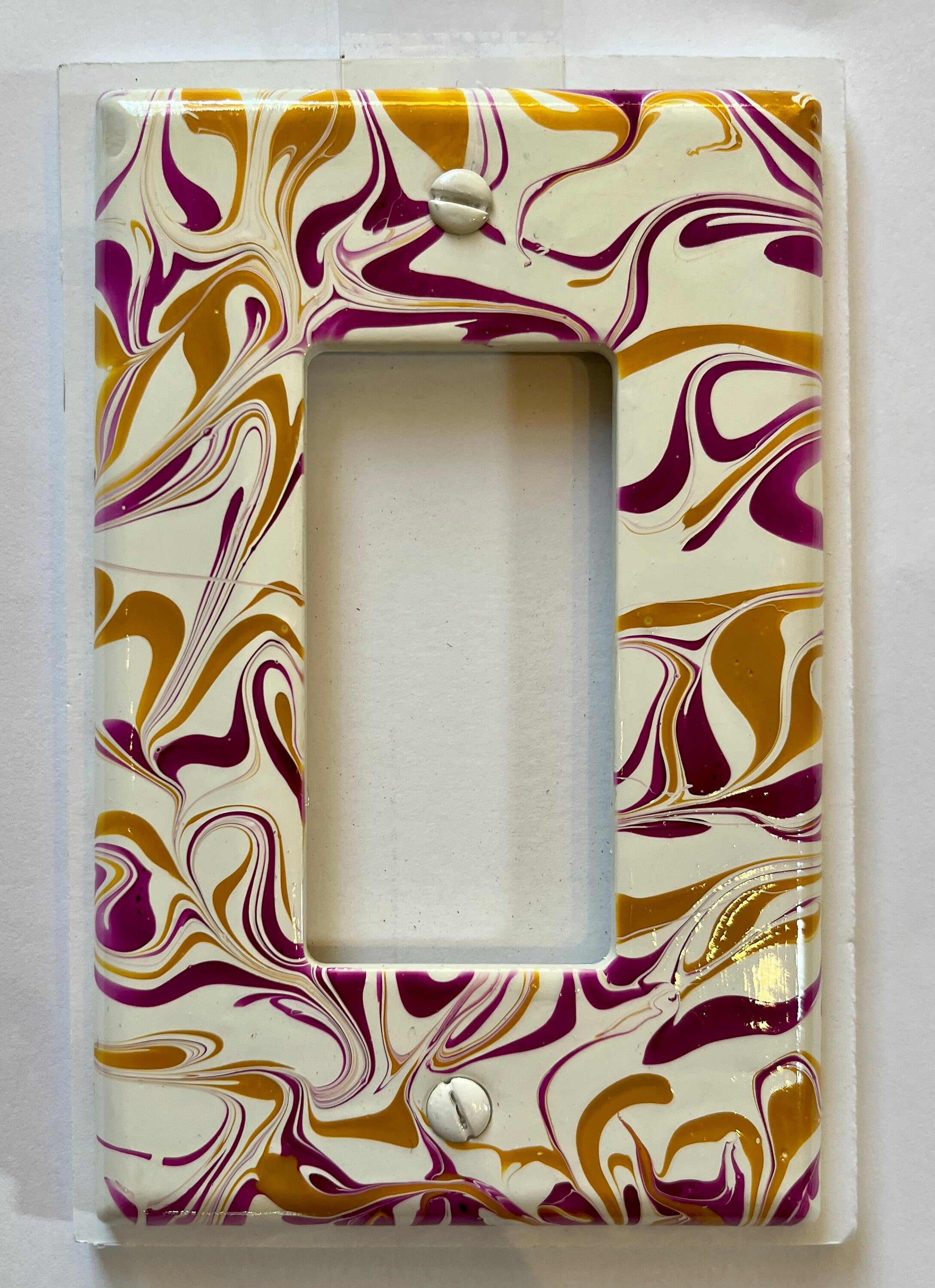 Hand Painted Rocker Switch Plate: Violet & Yellow Ochre Decor
