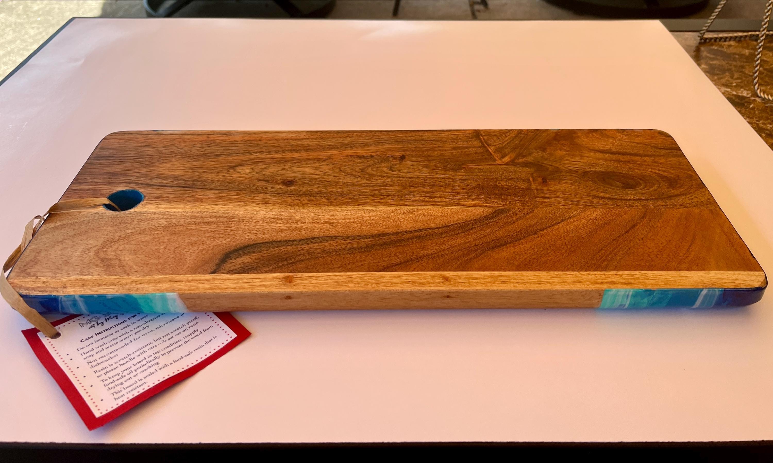 Hand-Painted Beach Wave Charcuterie Board: Acacia Wood Coastal Decor