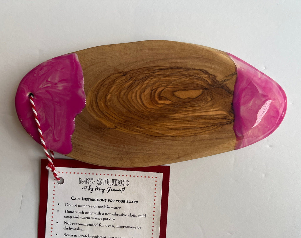 Olive Wood Mini Charcuterie Board: Pink Resin Serving Board