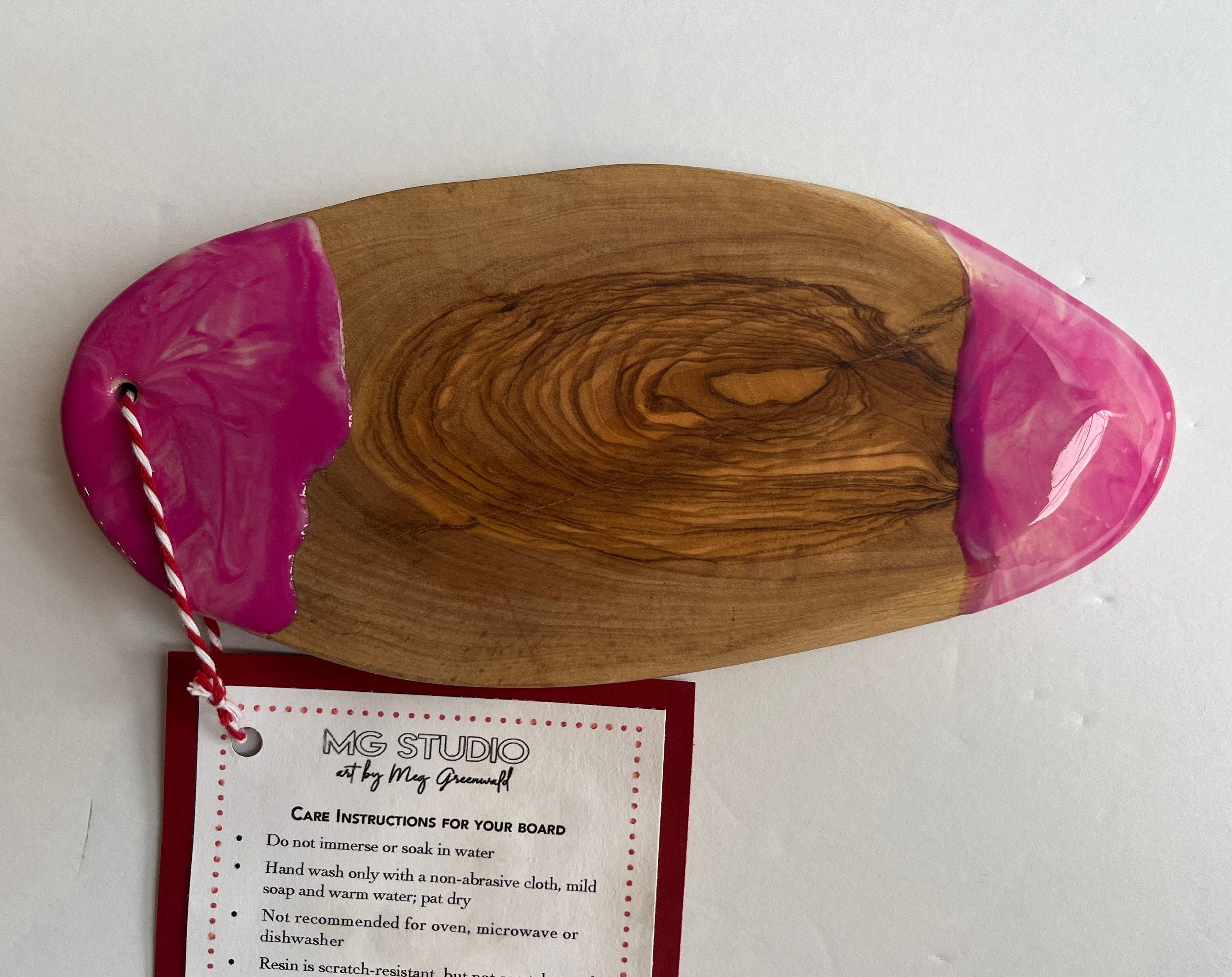 Olive Wood Mini Charcuterie Board: Pink Resin Serving Board