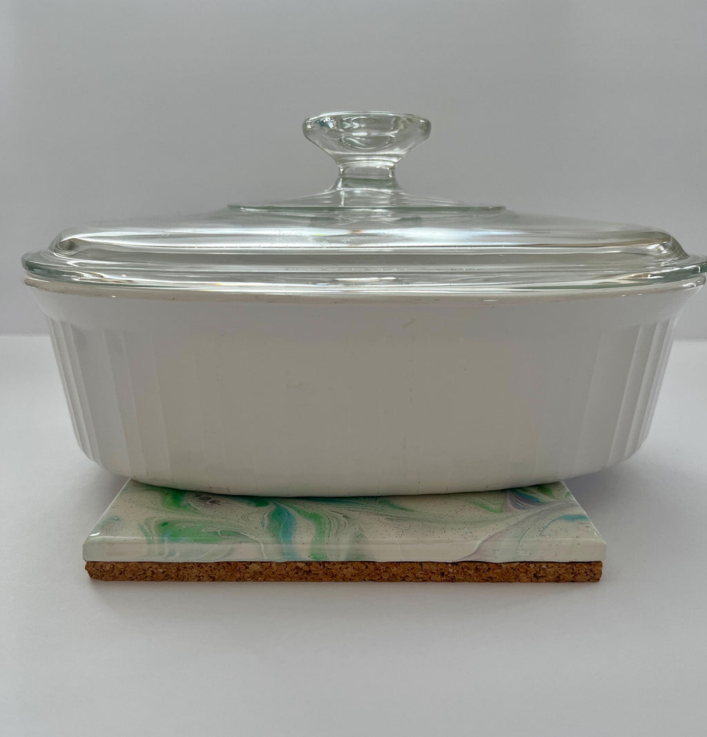 Hand Painted Blue, Green and Purple Tile Trivet,  Food-Safe, Heat-Resistant, One-of-a-kind Kitchen Art