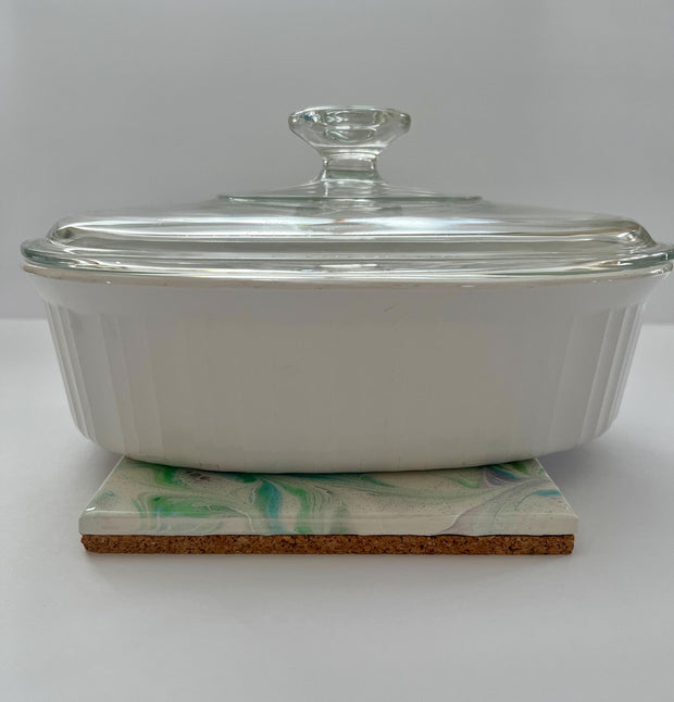 Hand Painted Blue, Green and Purple Tile Trivet,  Food-Safe, Heat-Resistant, One-of-a-kind Kitchen Art