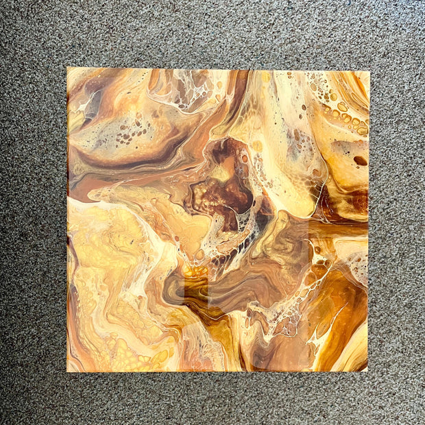 Unique Resin Art Accent Table | Gold & Brown Swirl with Glossy Epoxy Finish