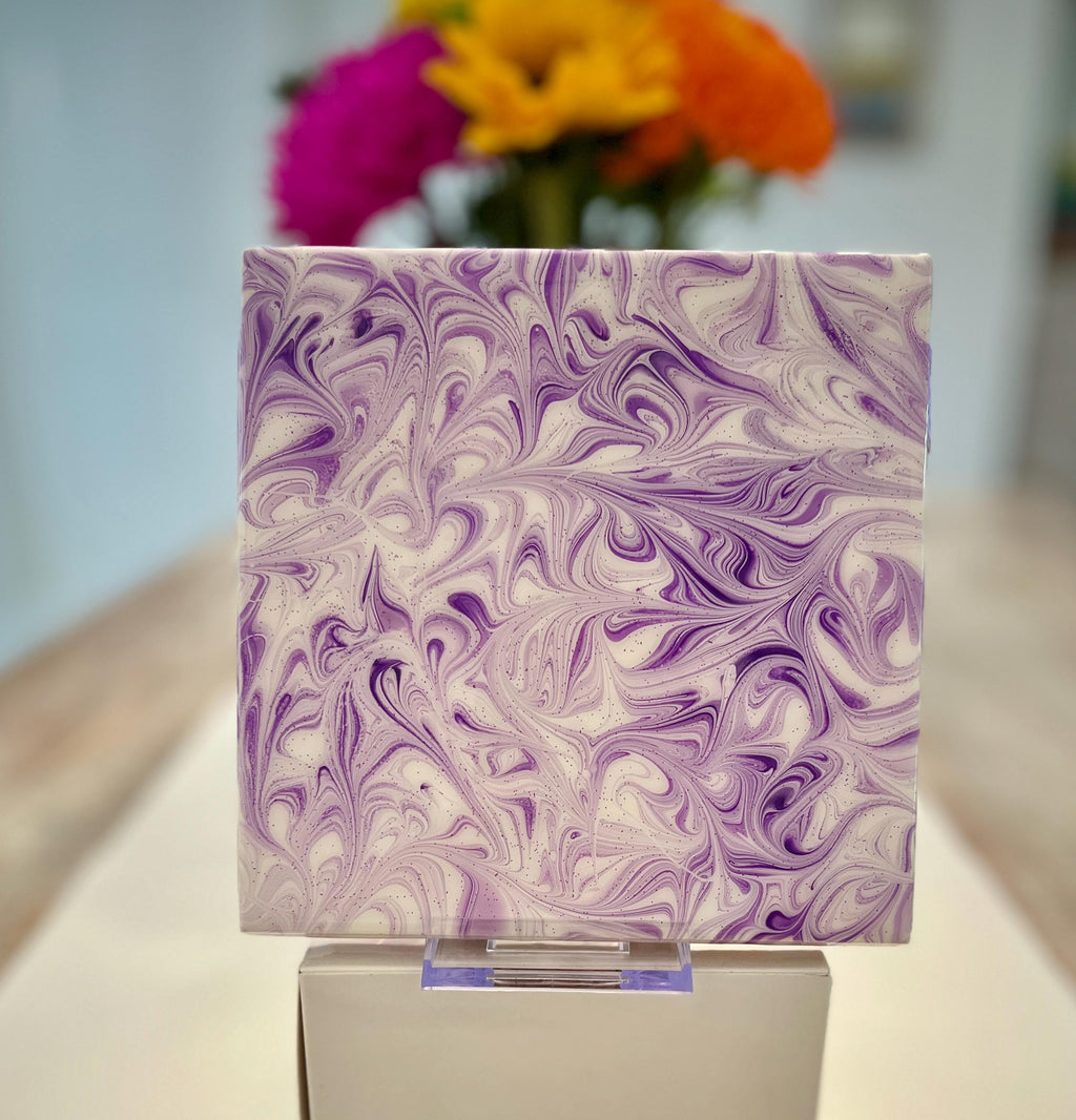 Hand Painted Purple Lavender and White Tile Trivet, Food-Safe, Heat-Resistant, One-of-a-Kind Kitchen Art