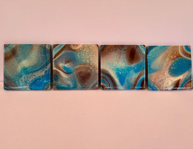 Hand-Painted Galaxy Coaster Set: Resin-Coated Ceramic Drink Coasters