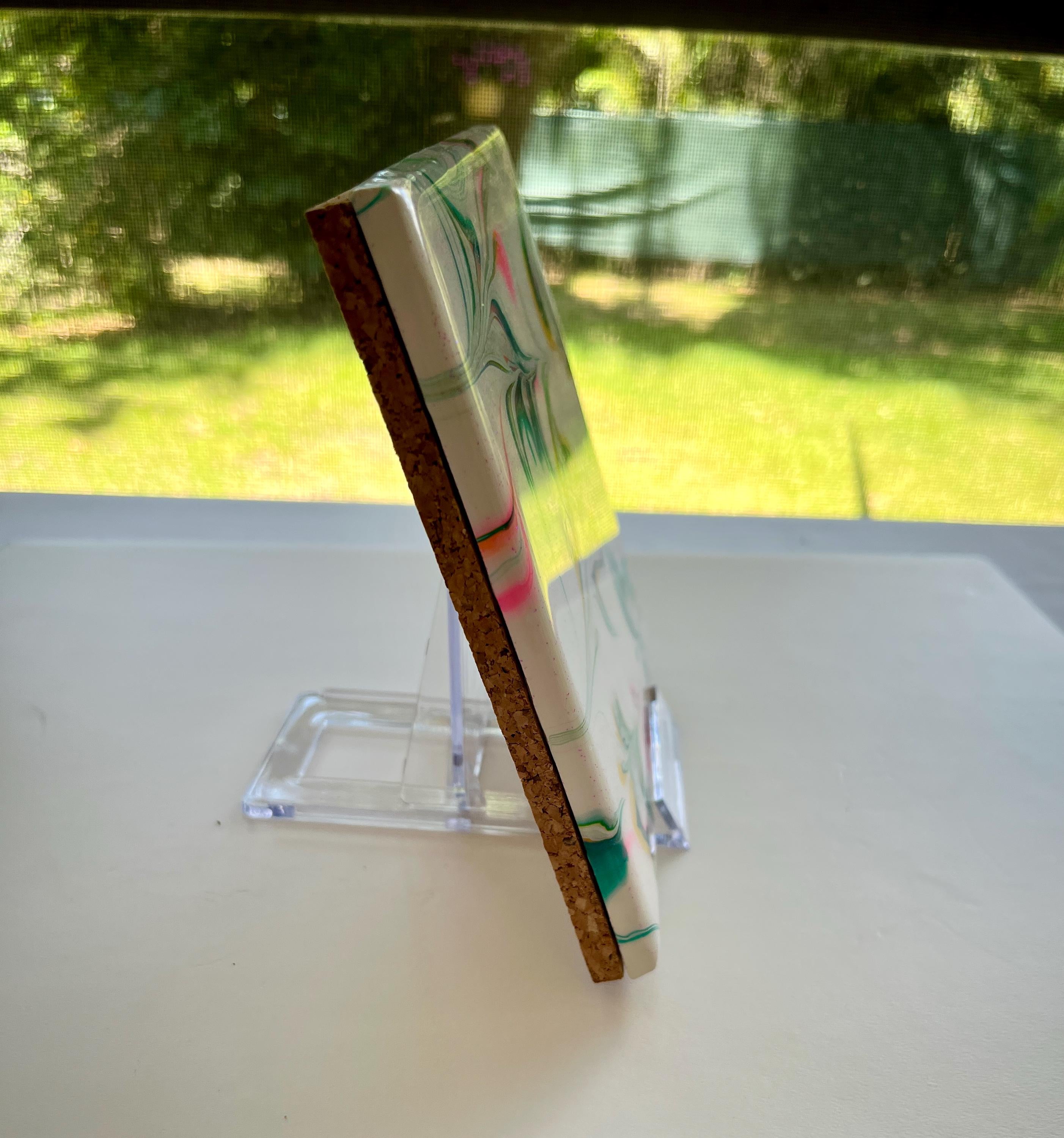 Hand-Painted Tile Trivet: Abstract Kitchen Art, Heat-Resistant