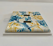 Hand Painted Double Toggle Light Switch Cover: Blue, Yellow, and White