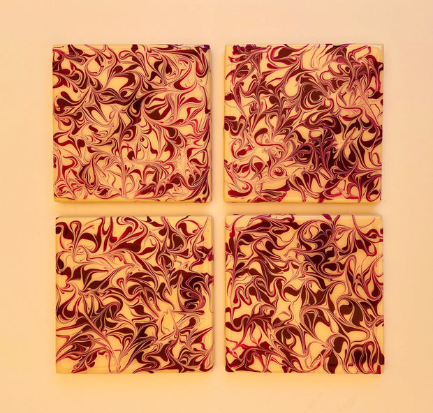 Purple and Ivory Swirl Coaster Set - Handmade Ceramic Tiles, Cork Backing, Resin Sealed