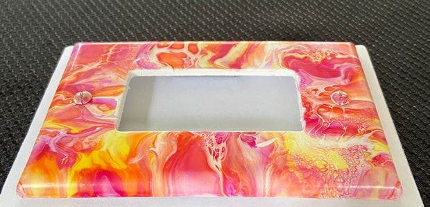 Hand Painted Light Switch Cover: Red, Yellow, Orange Single Rocker Plate