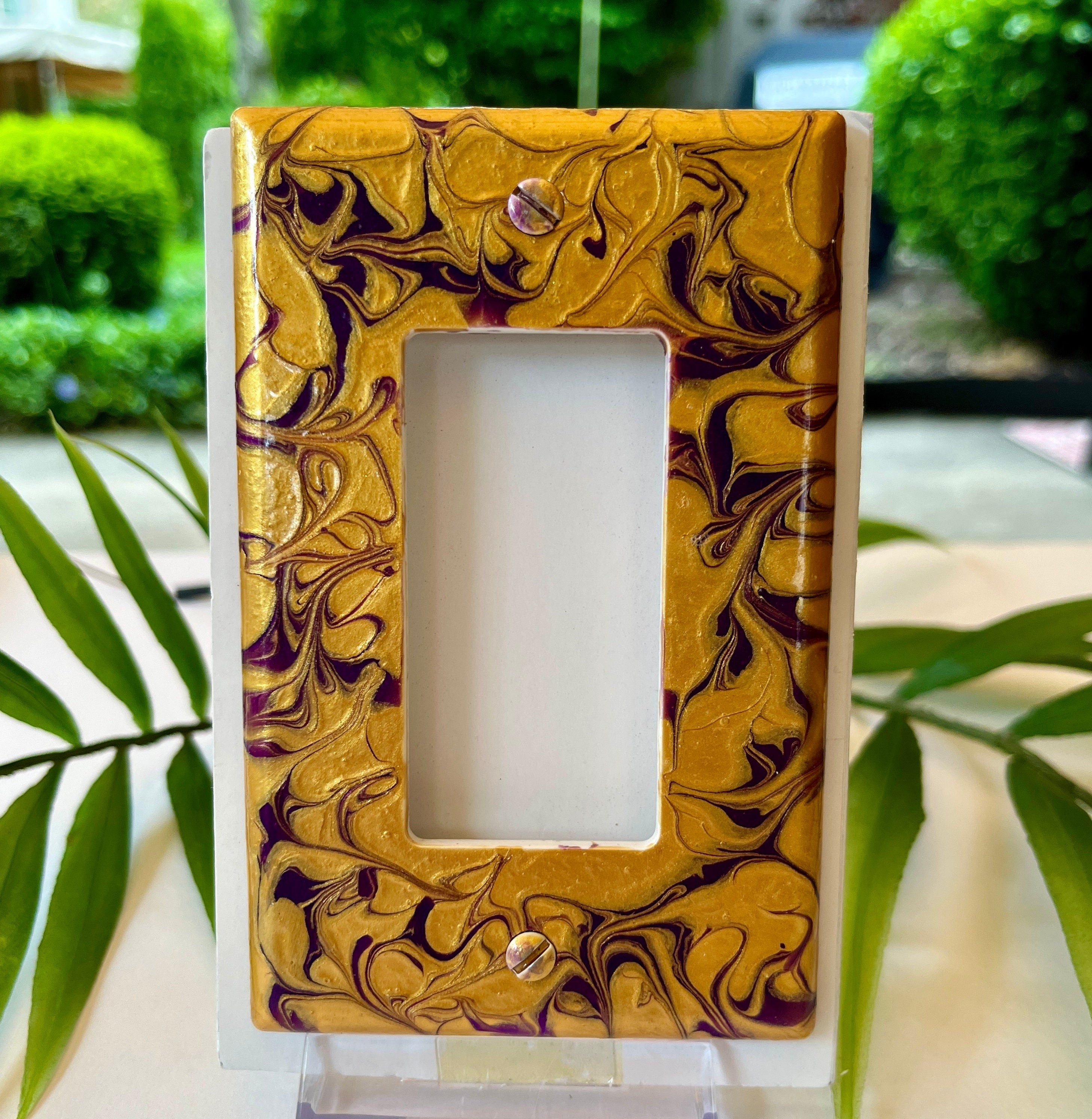 Hand Painted Rocker Switch Cover: Purple and Gold Light Switch Plate