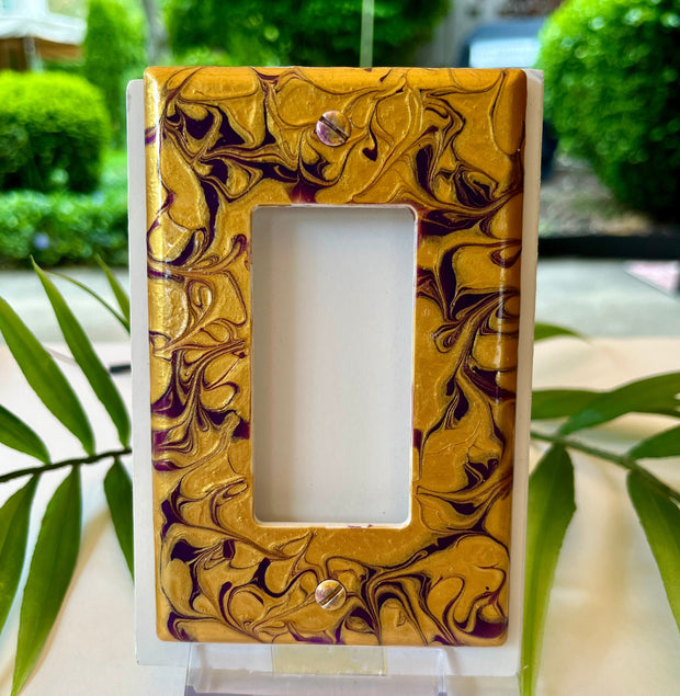 Hand Painted Rocker Switch Cover: Purple and Gold Light Switch Plate
