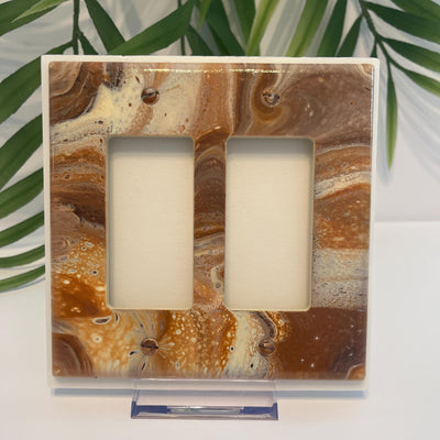 Hand Painted Double Decora Switch Plate Cover: Brown, Tan & Ivory
