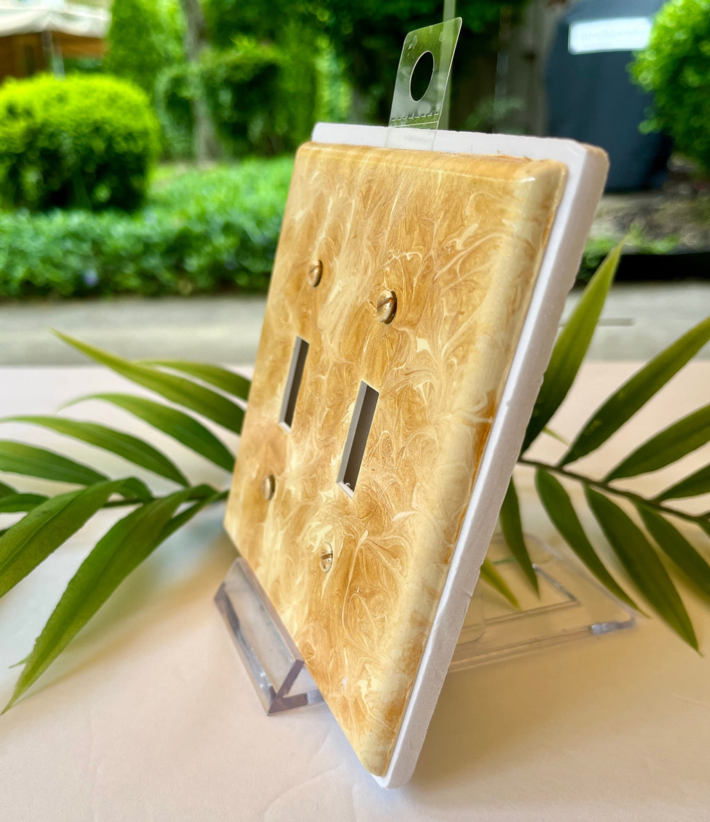 Hand Painted Double Toggle Light Switch Cover: Gold & Ivory