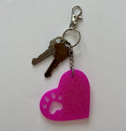 Glitter Heart Paw Print Keychain: Gift for Dog Mom