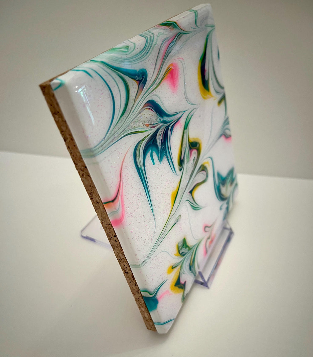 Hand-Painted Tile Trivet: Abstract Kitchen Art, Heat-Resistant