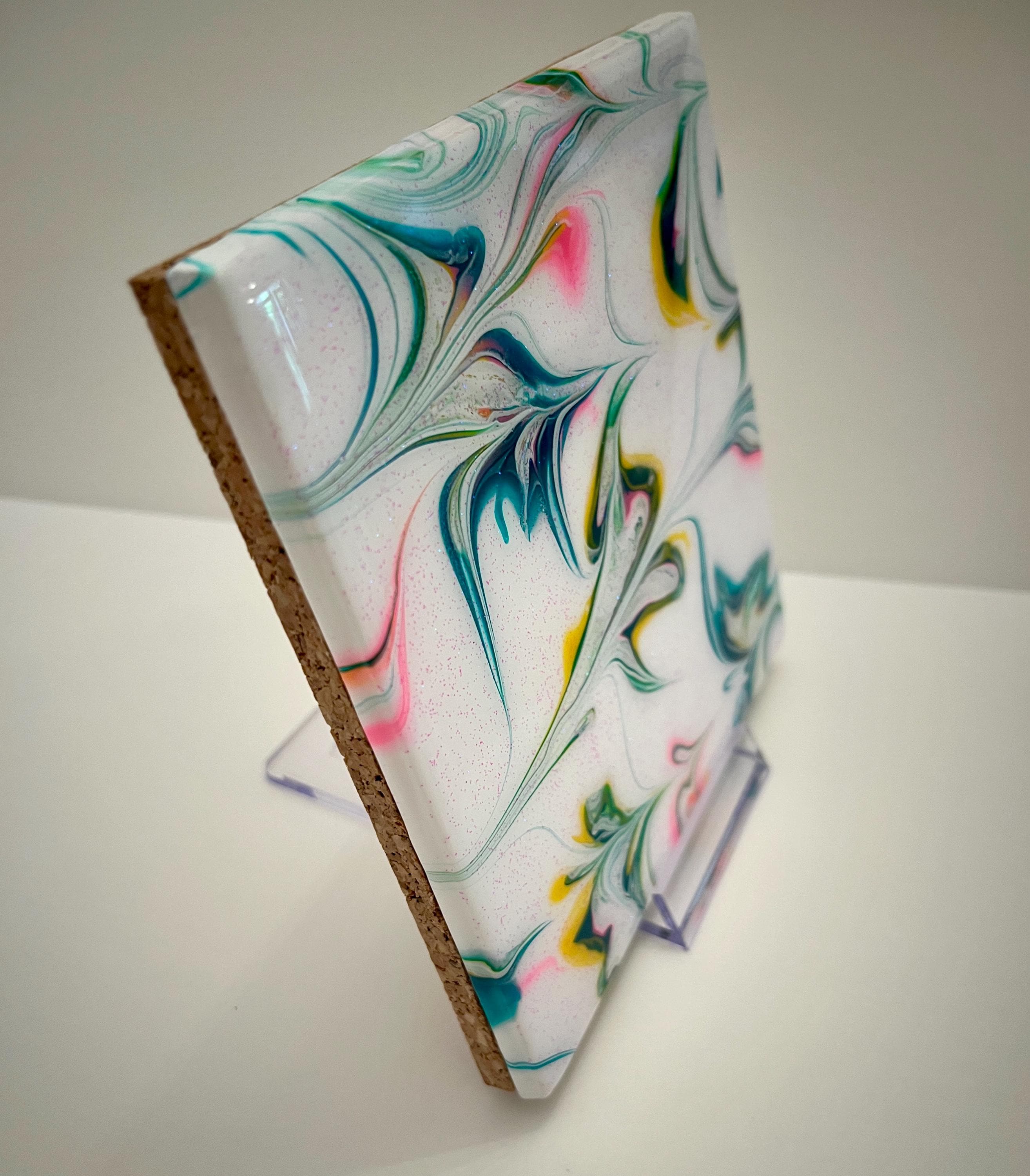 Hand-Painted Tile Trivet: Abstract Kitchen Art, Heat-Resistant