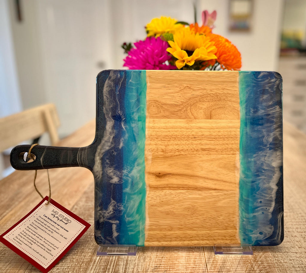 Beach-Themed Acacia Wood Charcuterie Board | Hand-Painted & Resin-Sealed | 17"x11"