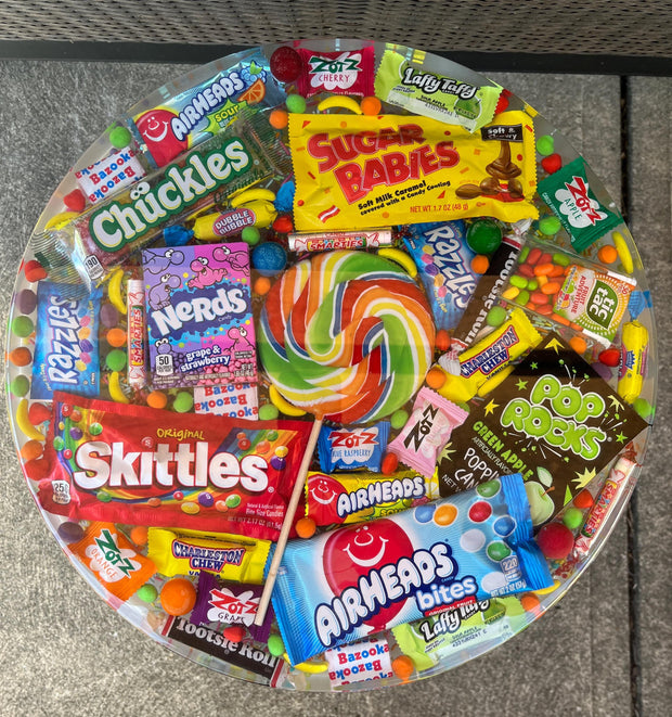 Candy-filled resin top accent table