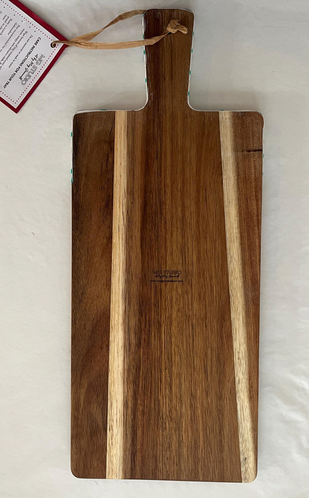 Handmade Acacia Wood Charcuterie Board: Green, Gold & White Resin